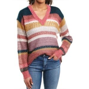 Rag & Bone Nassau Multi-Striped Mohair Silk Blend Lux V-Neck Pullover Sweater S